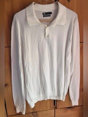 Le 31 By Simons Men's White Cotton & Modal Collared Sweater Size Large